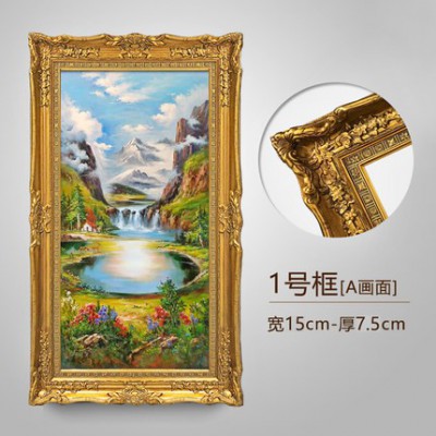 玄關畫豎版純手繪油畫裝飾畫聚寶盆歐式山水風景走廊裝飾墻壁掛畫
