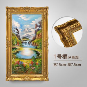 玄關(guān)畫豎版純手繪油畫裝飾畫聚寶盆歐式山水風(fēng)景走廊裝飾墻壁掛畫